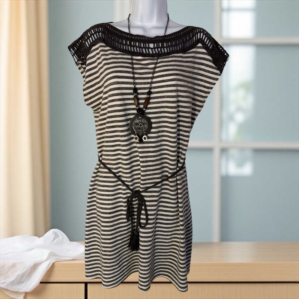 Ya Los Angeles Black and White Striped Midi Dress